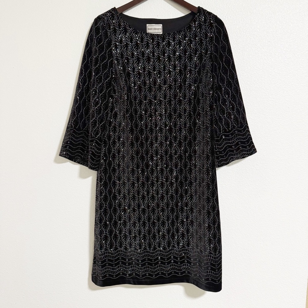 Vintage 90s Karin Stevens Velvet Sparkle Shift Dress